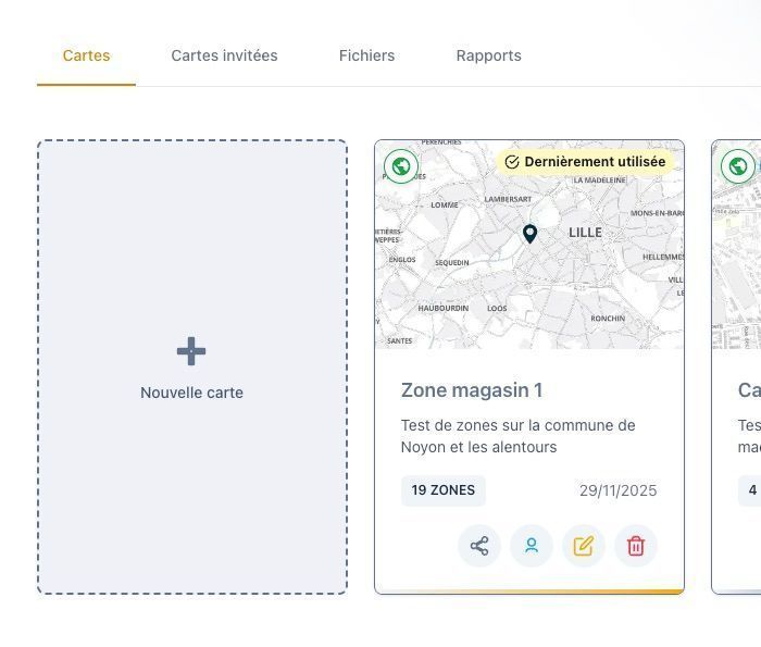 Bouton 'Nouvelle carte' avec icône + pour créer une nouvelle carte
