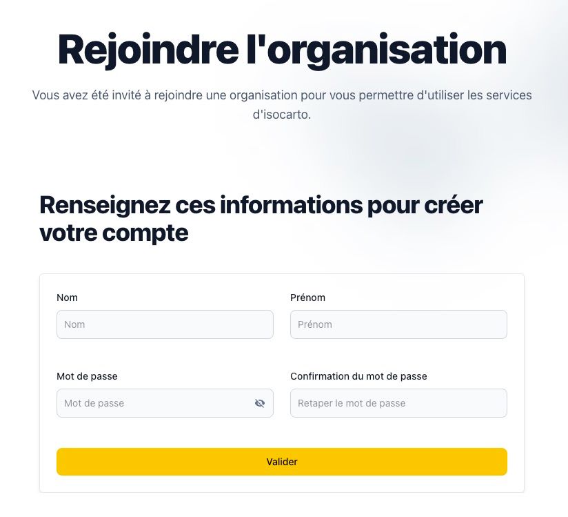 Formulaire d'enrôlement avec les champs Nom, Prénom, Mot de passe et bouton de confirmation