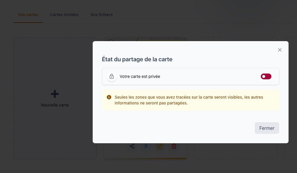 Menu déroulant du bouton de partage avec l'option 'Partage public' mise en évidence